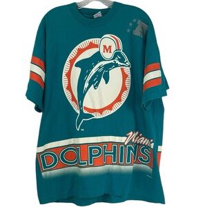 Vintage Salem Sportswear Miami Dolphins NFL All Over Graphic T-Shirt Mens SZ XL